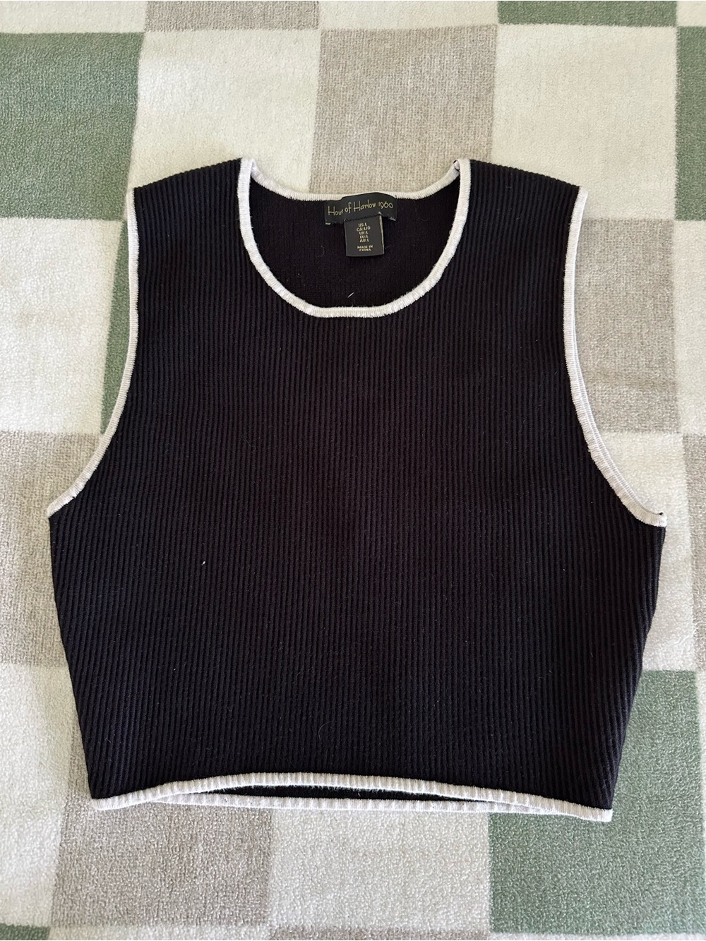 House of Harlow 1960 Black Ribbed Tank with Cream Trim